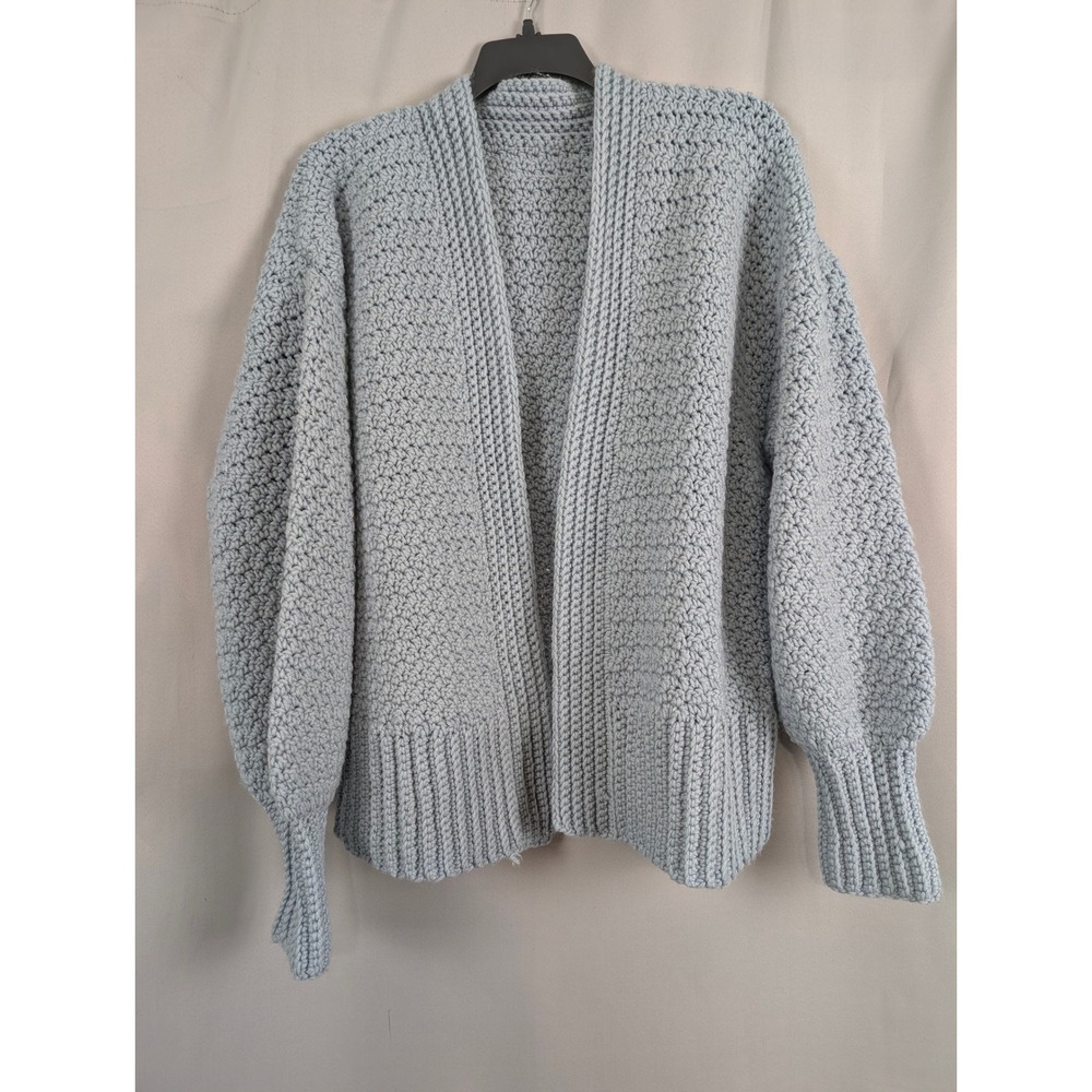Handmade Crochet Cardigan Women XL Blue Grey Excellent